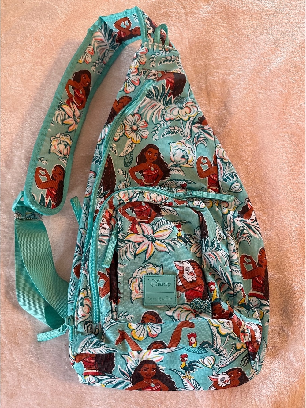 Disney Parks Vera Bradley Moana Sling Bag Crossbody Backpack Teal Pua Hei Hei